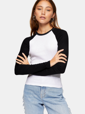 Black And White Long Sleeve Baseball Top