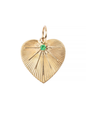 Pleated Heart Charm With Emerald