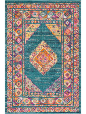 Madison Light Blue/orange Area Rug