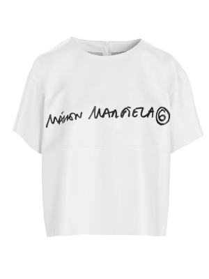 Mm6 Maison Margiela Logo Print Cropped Leather T-shirt