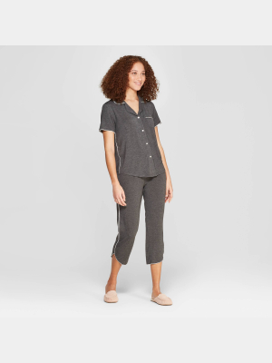 Women's Beautifully Soft Crop Notch Collar Pajama Set - Stars Above™