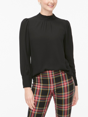 Long-sleeve Shirred Mockneck Top