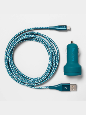 Heyday™ 2-port 3.1a Car Charger (with 6' Braided Lightning To Usb-a Cable) - Ocean Teal