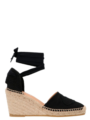 Prada Logo Embroidered Wedge Espadrilles