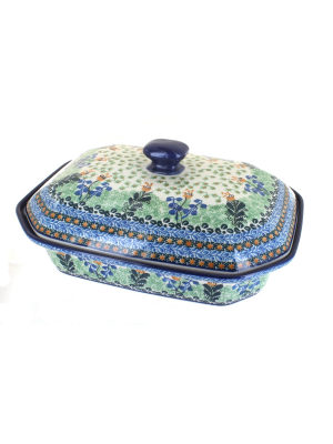 Blue Rose Polish Pottery Lily Of The Valley Large Covered Baking Dish