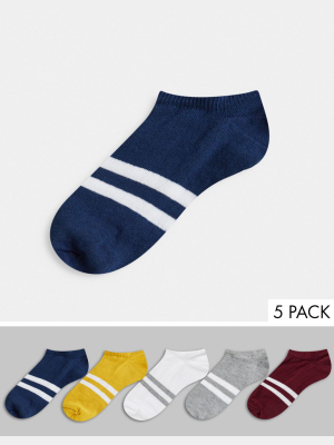 Asos Design Sneakers Socks With Striped Design 5 Pack