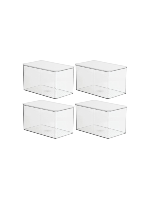 Mdesign Stackable Bathroom Storage Bin Box With Lid, 7" High, 4 Pack