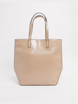 Asos Design Oversized Tote Bag With Reversed Seams & Contrast Edges In Neutral