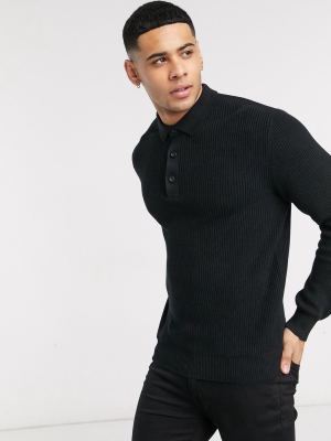 River Island Fisherman Polo In Black