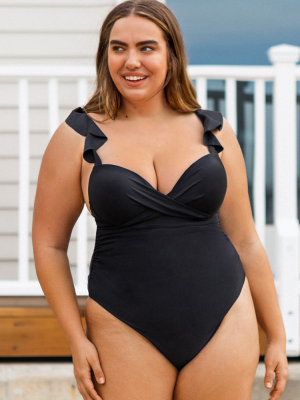 Serena Black Ruffle Black Plus Size One Piece Swimsuit