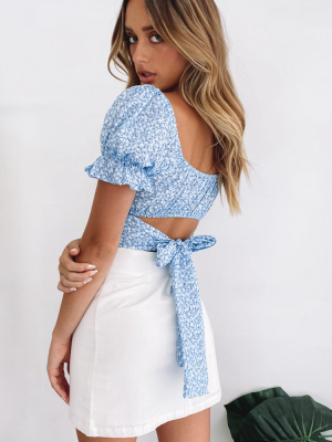 Heritage Wrap Top Blue Floral