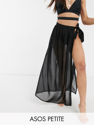 Asos Design Petite Recycled Tie Side Maxi Chiffon Beach Sarong In Black