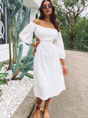 Albany Off The Shoulder Backless Midi Dress White