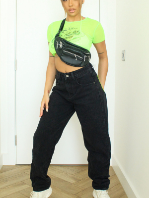 Washed Black With Neon Green Perspex Pocket Mom...