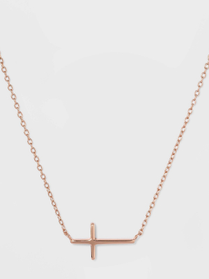 Sterling Silver Horizontal Cross Station Necklace - Rose Gold