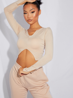 Petite Stone Jersey Split Front Crop Top