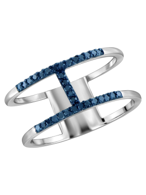 1/10 Ct. T.w. Round-cut Blue Diamond Prong Set H Ring In Sterling Silver - White (8)"