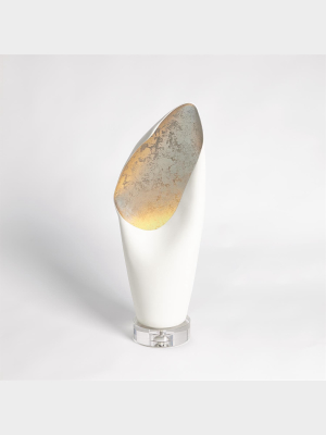 Global Views Cowl Lamp Small - White & Silver Leaf