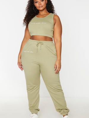 Prettylittlething Plus Sage Green Drawstring...