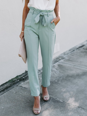 Point Made High Rise Pocketed Trousers - Sage