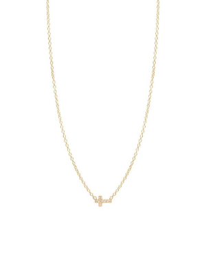 14k Pave Diamond Itty Bitty Cross Necklace