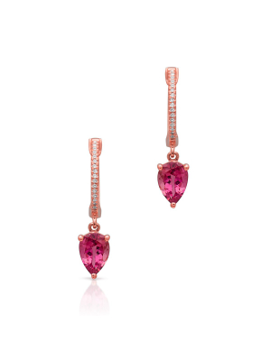 14kt Rose Gold Diamond Pink Tourmaline Florentina Huggie Earrings