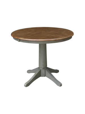 36" Dining Height Magnolia Round Top Pedestal Table With Leaf Hickory Brown/stone Gray - International Concepts