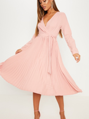 Rose Long Sleeve Pleated Midi Dress