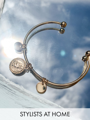 Asos Design Cuff Bracelet With Coin Charms In Gold Tone