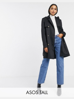 Asos Design Tall Trench Coat In Black