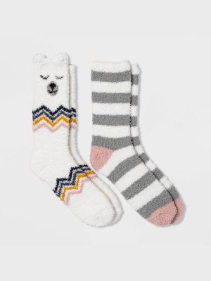 Women's Llama 2pk Cozy Crew Socks - Cream/gray 4-10