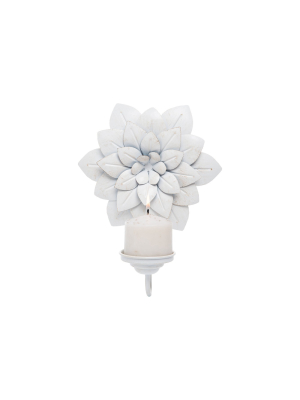 Distressed White Metal Floral Hanging Wall Sconce Pillar Candle Holder - Foreside Home & Garden