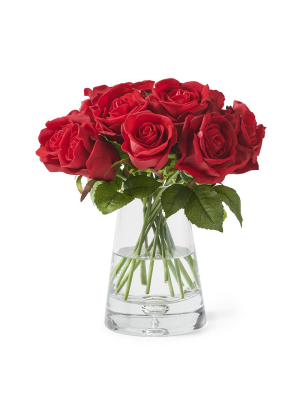 Red Roses In Glass Vase