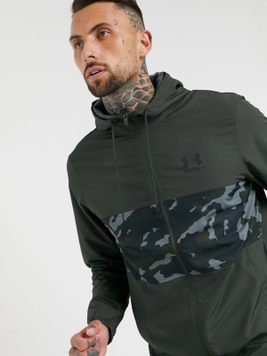 Under Armour Sportstyle Windrunner Jacket With Camo Insert In Green