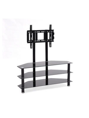 3 Shelf Glass Tv Stand With Mount Black 43" - Hodedah Import