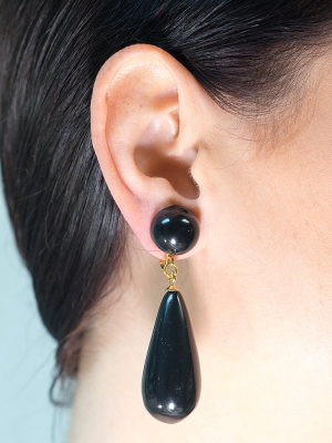 Black Teardrop Pierced Or Clip Earrings