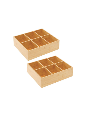 Mdesign Bamboo Tea Storage Organizer Box, 6 Divided Sections - 2 Pack