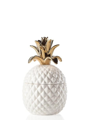 Pineapple Gold Crown White Ceramic Canister