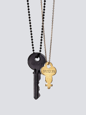 Anniversary Matte Black + Gold Dainty Key Necklace Set