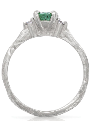 Love Is All - 14k White Gold Twig Band Emerald & Diamond Ring