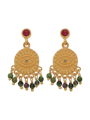 All Seeing Eye Tear Earrings With Ruby Cab & Ruby Zoisite