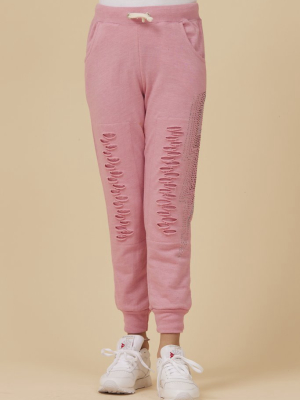 Bright Pink Distressed Studded Jogger