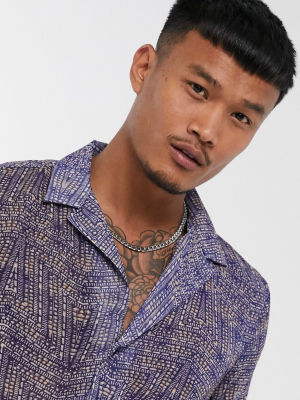 Asos Design Regular Deep Revere Shirt In Sheer Batik Print