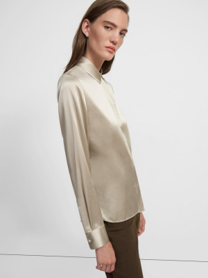 Fitted Shirt In Stretch Satin