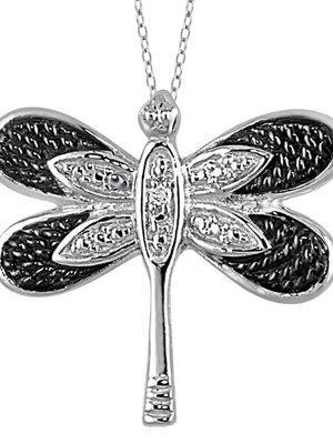 Women's Sterling Silver Accent Round-cut White Diamond Pave Set Butterfly Pendant - White (18")