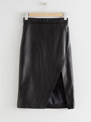 Leather Asymmetric Pencil Skirt