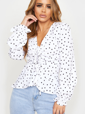 Petite White Polka Dot Blouse