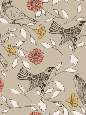 Birds Self-adhesive Wallpaper In Greige Design By Tempaper