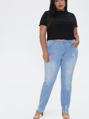 Plus Size Distressed Ankle Jeans