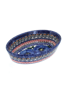 Blue Rose Polish Pottery Blue Art Extra Small Oval Baker